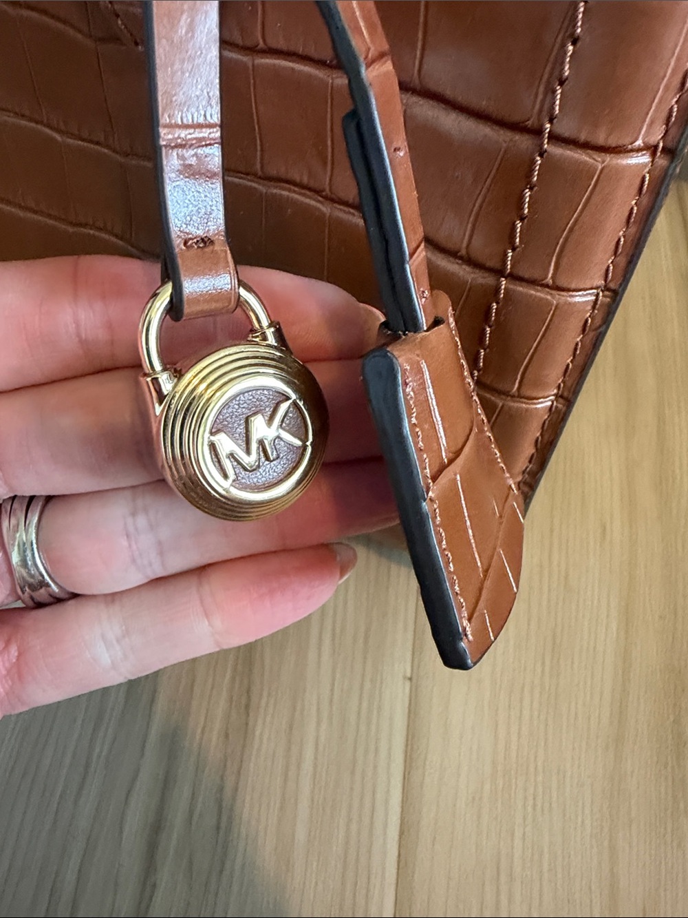 Michael Kors Zoe Medium Croc-Embossed Satchel - Picture 2 of 8